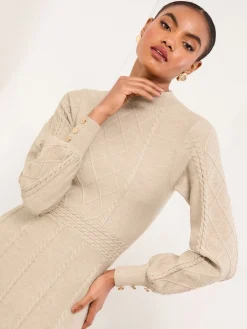 Online Lipsy neutre - Mini robe à manches longues en maille losange