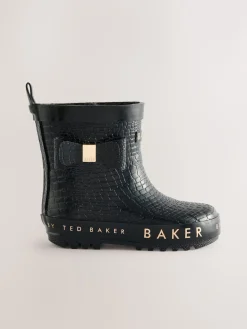 Baker by Ted Baker Noir - Bottes de bien-être doublées en fausse fourrure avec nœud pour fille| Bottes De Pluie