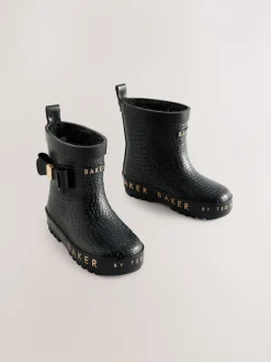 Baker by Ted Baker Noir - Bottes de bien-être doublées en fausse fourrure avec nœud pour fille| Bottes De Pluie