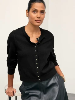 Best Next - Cardigan ajusté ultra-doux à col rond en laine Noir