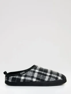 Best Threadbare Noir - Chaussons mules doublés de fausse fourrure à carreaux