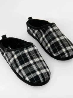 Best Threadbare Noir - Chaussons mules doublés de fausse fourrure à carreaux