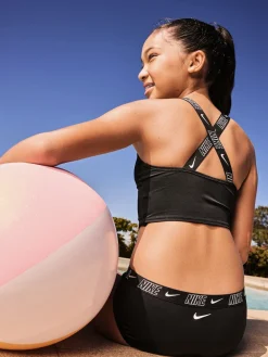 Online Nike Noir - Ensemble bikini mi-long à dos croisé avec bande logo