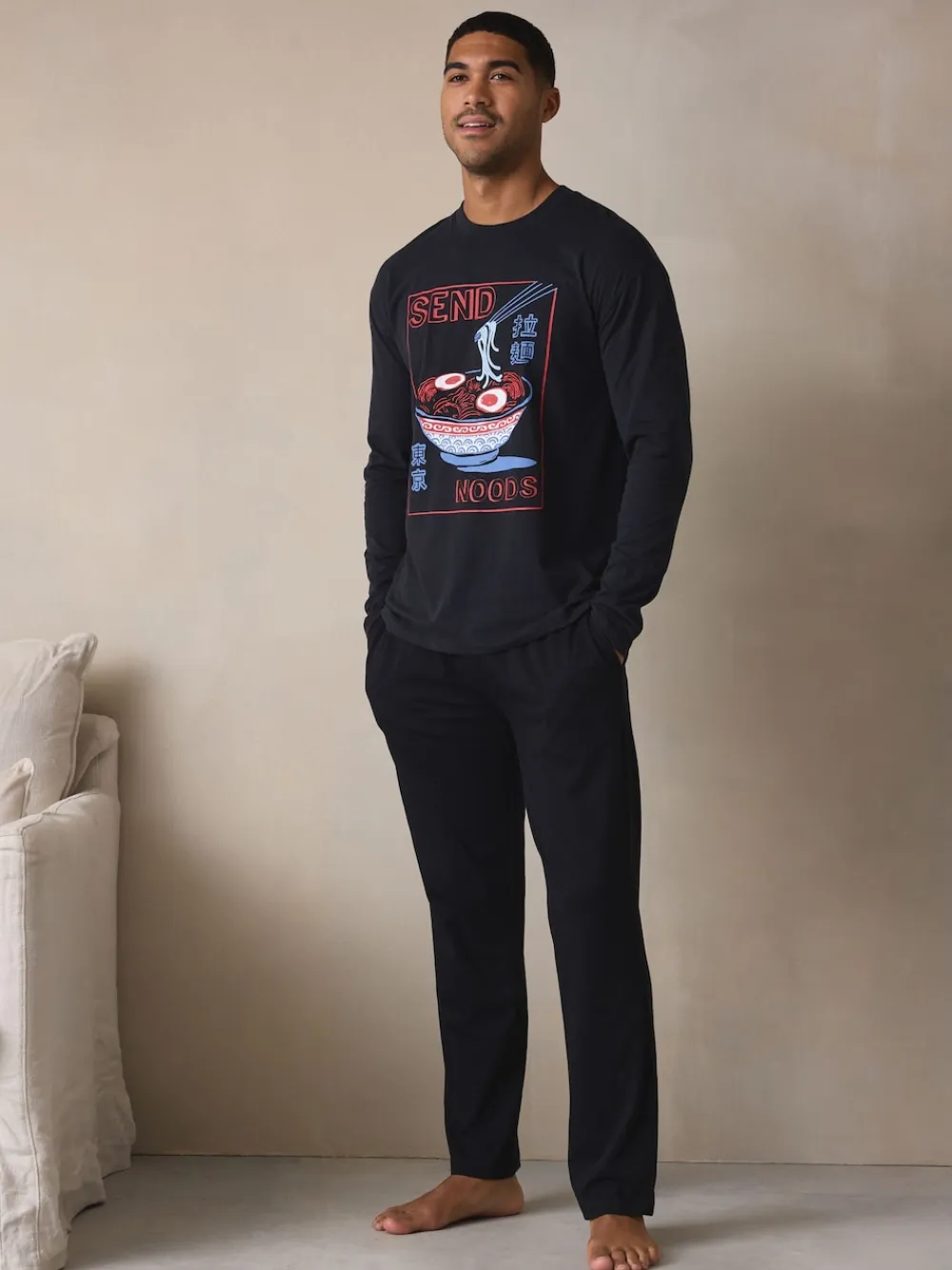 Clearance Next Noir - Ensemble pyjama graphique en jersey à manches longues