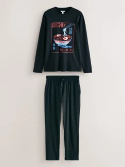 Clearance Next Noir - Ensemble pyjama graphique en jersey à manches longues