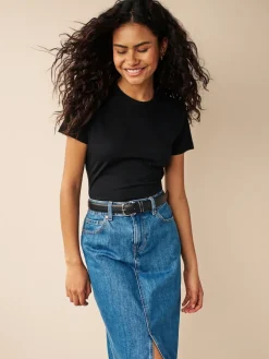 Sale Next - Essential Pure Cotton Courts Col rond T-shirt Noir