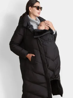 Outlet Seraphine Noir - 3-en-1 Long manteau Grossesse à chevrons