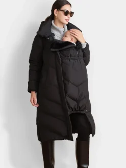 Outlet Seraphine Noir - 3-en-1 Long manteau Grossesse à chevrons