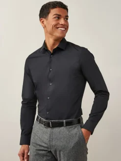 Best Next Noir - Slim Fit (Slim Fit) - Chemises intelligentes faciles d’entretien à poignets simples