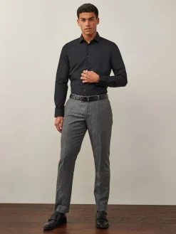 Best Next Noir - Slim Fit (Slim Fit) - Chemises intelligentes faciles d’entretien à poignets simples