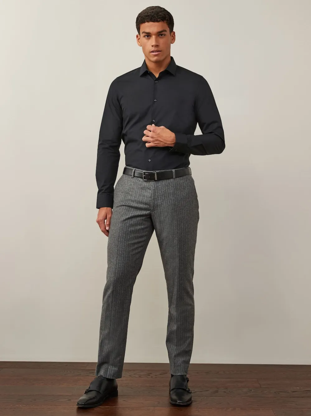 Best Next Noir - Slim Fit (Slim Fit) - Chemises intelligentes faciles d’entretien à poignets simples