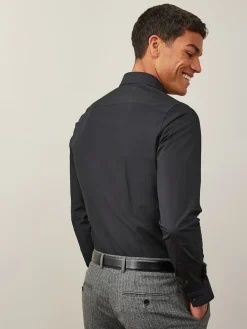 Best Next Noir - Slim Fit (Slim Fit) - Chemises intelligentes faciles d’entretien à poignets simples