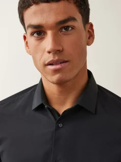 Best Next Noir - Slim Fit (Slim Fit) - Chemises intelligentes faciles d’entretien à poignets simples