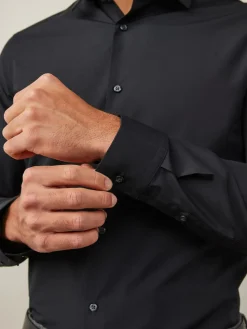 Best Next Noir - Slim Fit (Slim Fit) - Chemises intelligentes faciles d’entretien à poignets simples