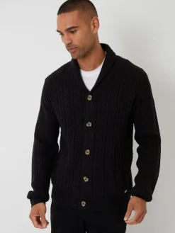 Best Threadbare Noir - Cable Knit Shawl Collar Cardigan With Wool
