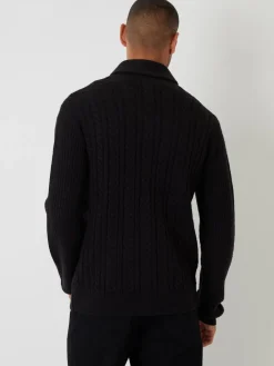 Best Threadbare Noir - Cable Knit Shawl Collar Cardigan With Wool