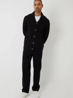 Best Threadbare Noir - Cable Knit Shawl Collar Cardigan With Wool