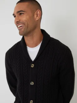 Best Threadbare Noir - Cable Knit Shawl Collar Cardigan With Wool