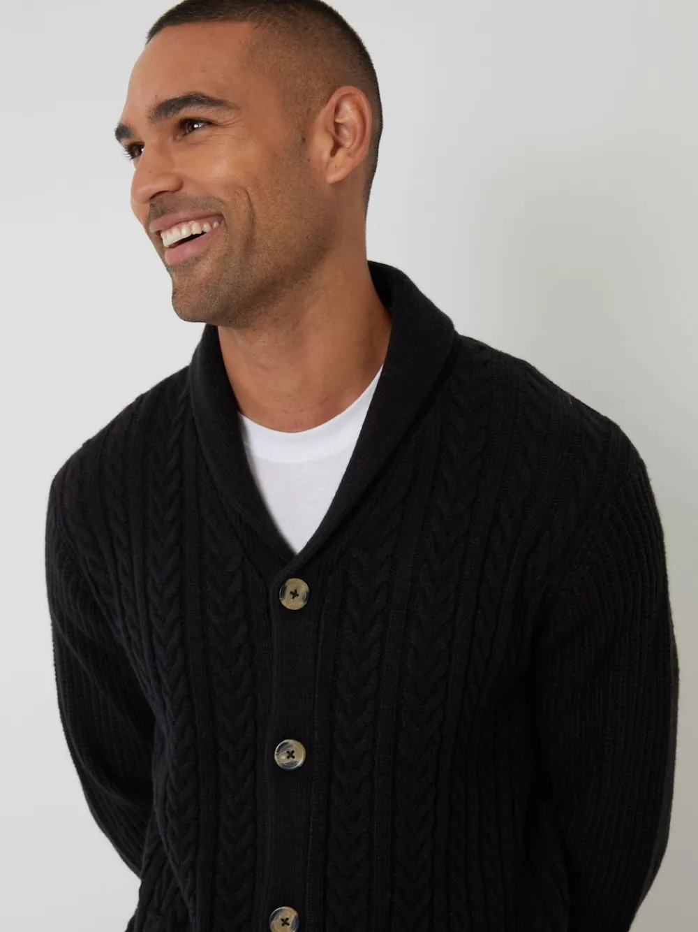 Best Threadbare Noir - Cable Knit Shawl Collar Cardigan With Wool