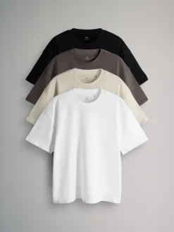 The Set Noir gris blanc - lot de 4 t-shirts en coton à manches courtes|Homme Vêtements Détente