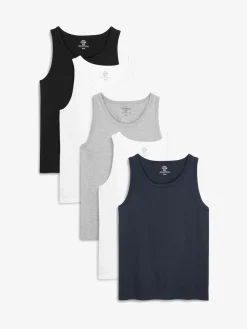 New Next Noir/blanc/gris chiné/bleu marine - Lot de 5 gilets à superposer 100% coton