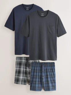 Next Noir/bleu marine - Ensemble de 2 pyjamas en jersey à carreaux et manches courtes|Homme Pyjamas|Vêtements Détente