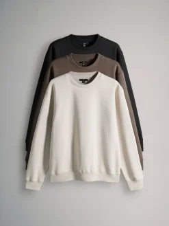 The Set Noir/Brun - Lot de 3 - Sweat-shirt à Col rond coupe Décontracté|Homme Vêtements Détente|Sweats Et Sweats À Capuche
