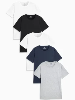 Best Next Noir/Gris Chiné/Blanc/Marine - Slim Fit (Slim Fit) - T-shirts de superposition en coton 100 %, lot de 5