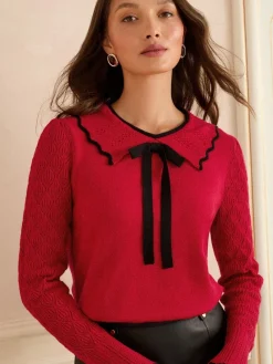 Best Love & Roses Nœud à liseré rouge - Pull col en maille