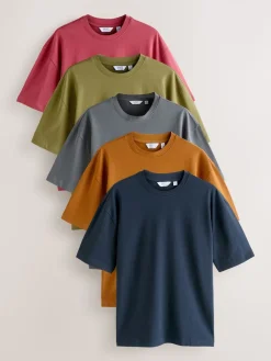 Clearance Next Orange/Gris/Vert/Bleu marine/Rouge - Lot de 5 t-shirts épais à coupe décontractée