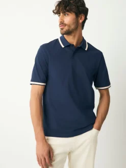 Hot Next - Polo coupe classique à manches courtes et liserés Ottoman bleu marine