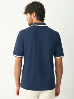 Hot Next - Polo coupe classique à manches courtes et liserés Ottoman bleu marine