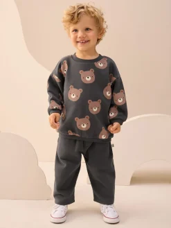 Hot Next - Ensemble Sweatshirt et Joggers Rayure (3mths-7yrs) Ours gris anthracite partout