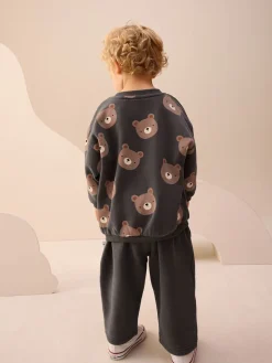 Hot Next - Ensemble Sweatshirt et Joggers Rayure (3mths-7yrs) Ours gris anthracite partout