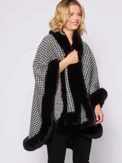 Best South Beach Pied-de-poule monochrome - Cape bordée de fausse fourrure