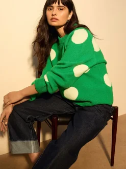 Hot Next - Pull en maille à col rond en laine Pois vert vif