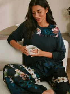 B by Ted Baker Pyjamas en jersey de satin fleuri bleu canard|Femme Vêtements Détente|Pyjamas