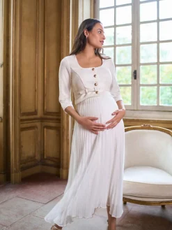 Clearance Seraphine Robe de Mariage Occasion Grossesse et Allaitement avec corsage en tweed et jupe Plissée flottante
