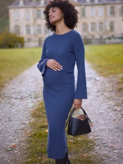 Clearance Seraphine Robe mi-longue de Grossesse et d'Allaitement en maille côtelée