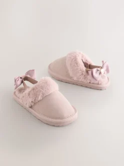 Baker by Ted Baker Rose - Chaussons mules fille en daim en fausse fourrure avec nœud| Chaussons