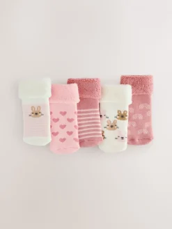 Sale Next Rose - Lot de 5 paires de chaussettes en éponge roulées bébé (0 mois à 2 ans)