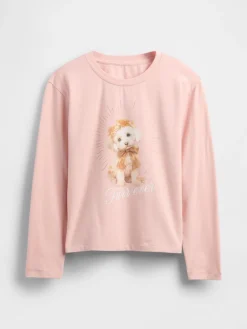 Clearance Gap Rose avec chien - T-shirt graphique décontracté (4-13ans) (4-13ans)