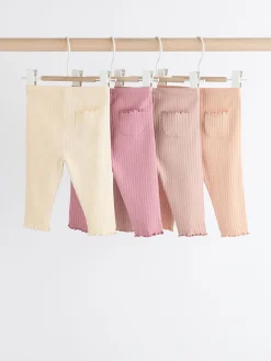 Outlet Next - Paquet de jambières pour bébé 4 (0mois-2ans) Rose en maille côtelée