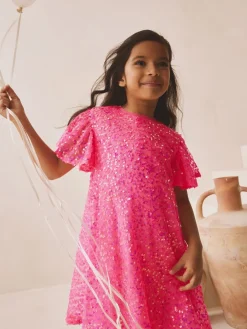 Best Next Rose vif - Manches d'ange Sequin Robes de fête (3-16yrs)