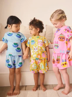 Best Next Rose/Bleu chat/Imprimé Fleuri - Pyjama court 3 Pack (9mois-12ans)