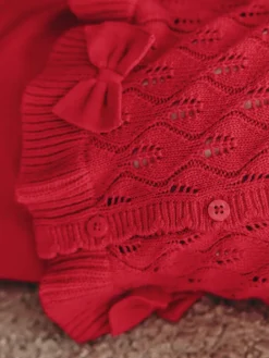 Discount Next Rouge - Ensemble cardigan en maille à nœud à volants (0mois-3ans)