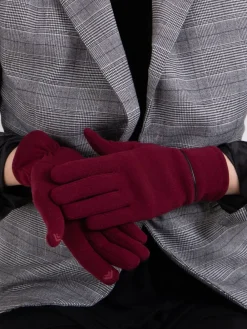 Hot Totes Rouge - Gants d’hiver Isotoner Smartouch thermiques pour femme avec détails de passepoil