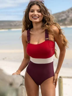 Best Pour Moi - Maillot de bain Palm Springs color block pour le contrôle du ventre Rouge