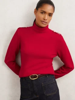 Best Reiss Rouge - Pull Corrine à col roulé et épaulette en laine