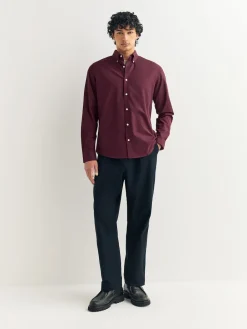 Best Next - Chemise Oxford stretch à manches longues Rouge bordeaux